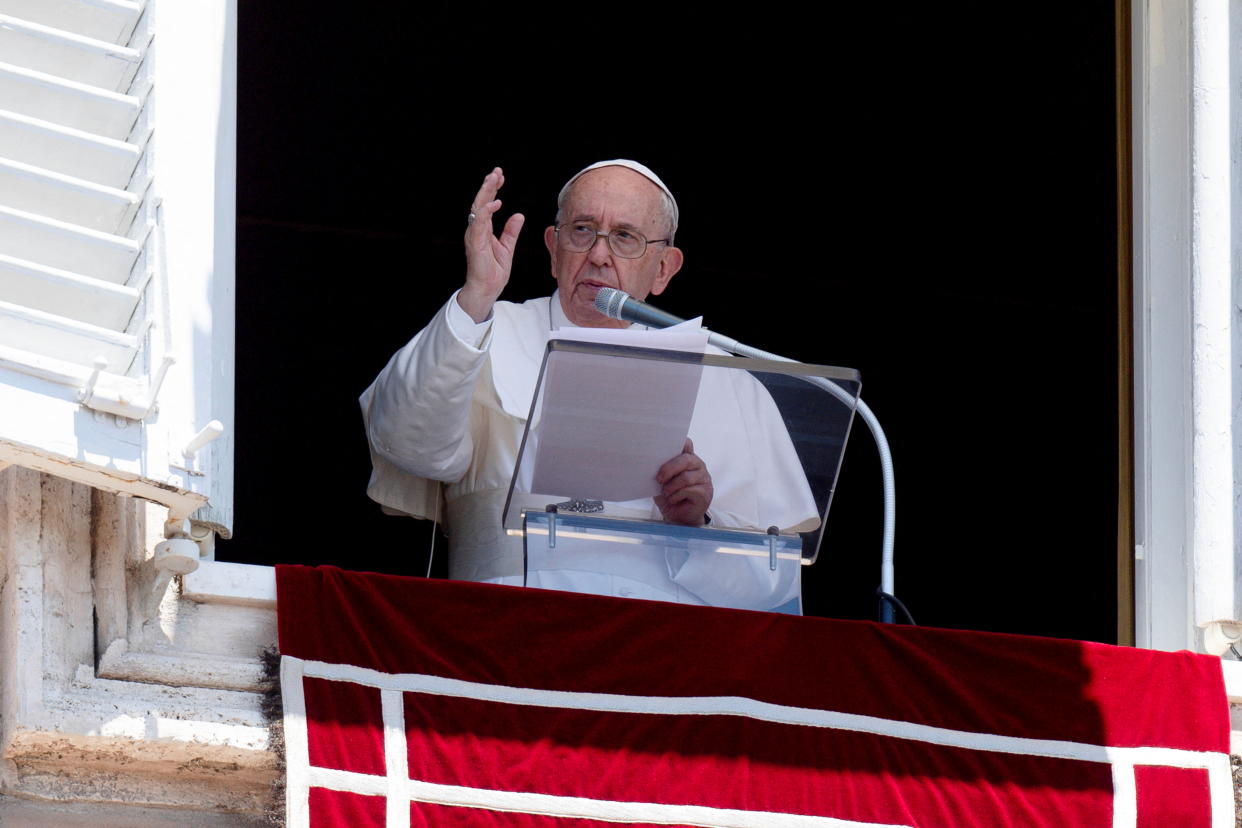 Pope Francis leads Angelus prayer from his window, at the Vatican, June 12, 2022. (Vatican Media via Reuters)