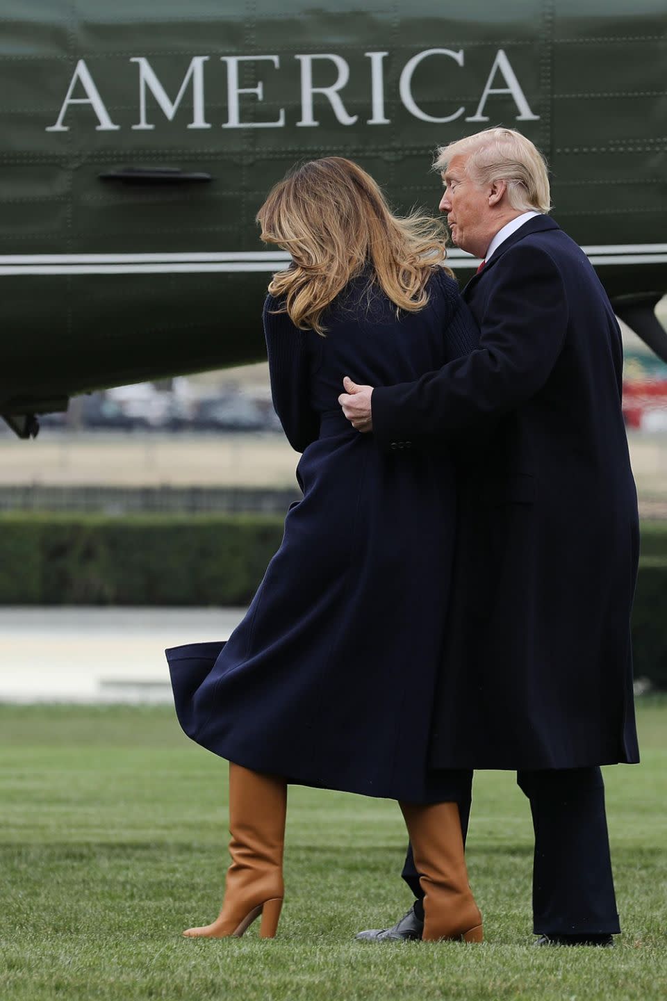 The first lady's leg gives way, and she looks headed towards a face plant. Photo: Getty