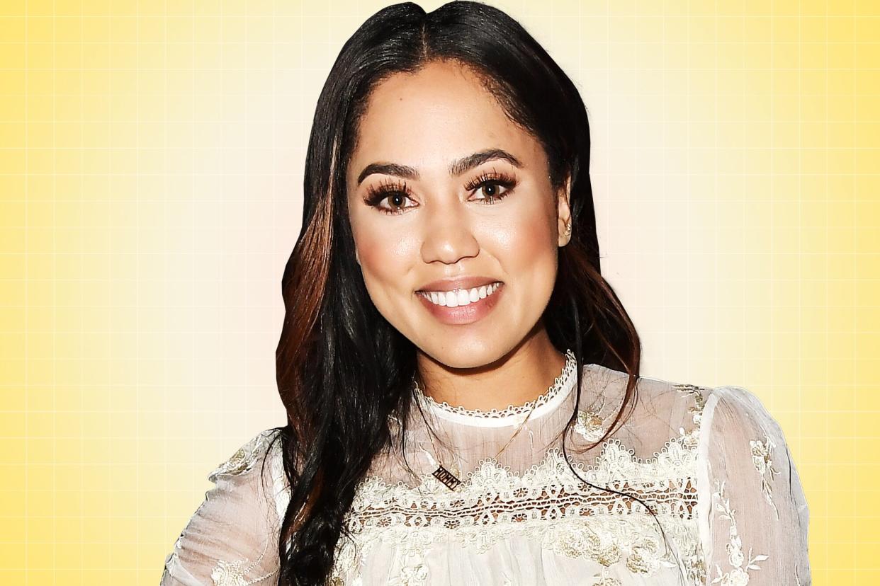 Ayesha Curry on a designed background