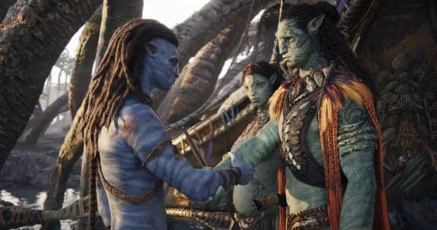 Zoe Saldaña as Neytiri and Sam Worthington as Jake in "Avatar: The Way of Water"<p>20th Century Films</p>