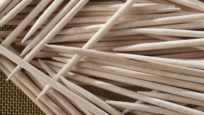 close-up of wood toothpicks