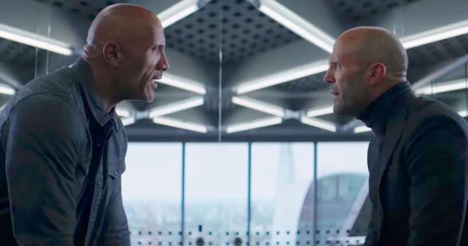 Dwayne Johnson and Jason Statham in Hobbs & Shaw (Credit: Universal)