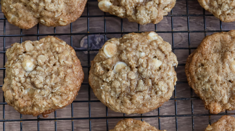 pear oatmeal cookies on rack