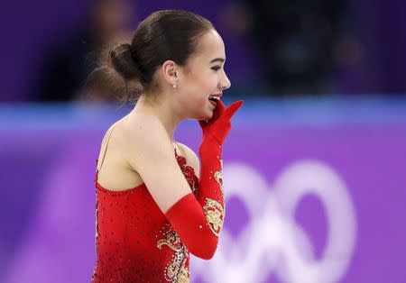 Figure Skating - Pyeongchang 2018 Winter Olympics - Women Single Skating free skating competition final - Gangneung Ice Arena - Gangneung, South Korea - February 23, 2018 - Alina Zagitova, an Olympic Athlete from Russia, reacts after finishing. REUTERS/Damir Sagolj