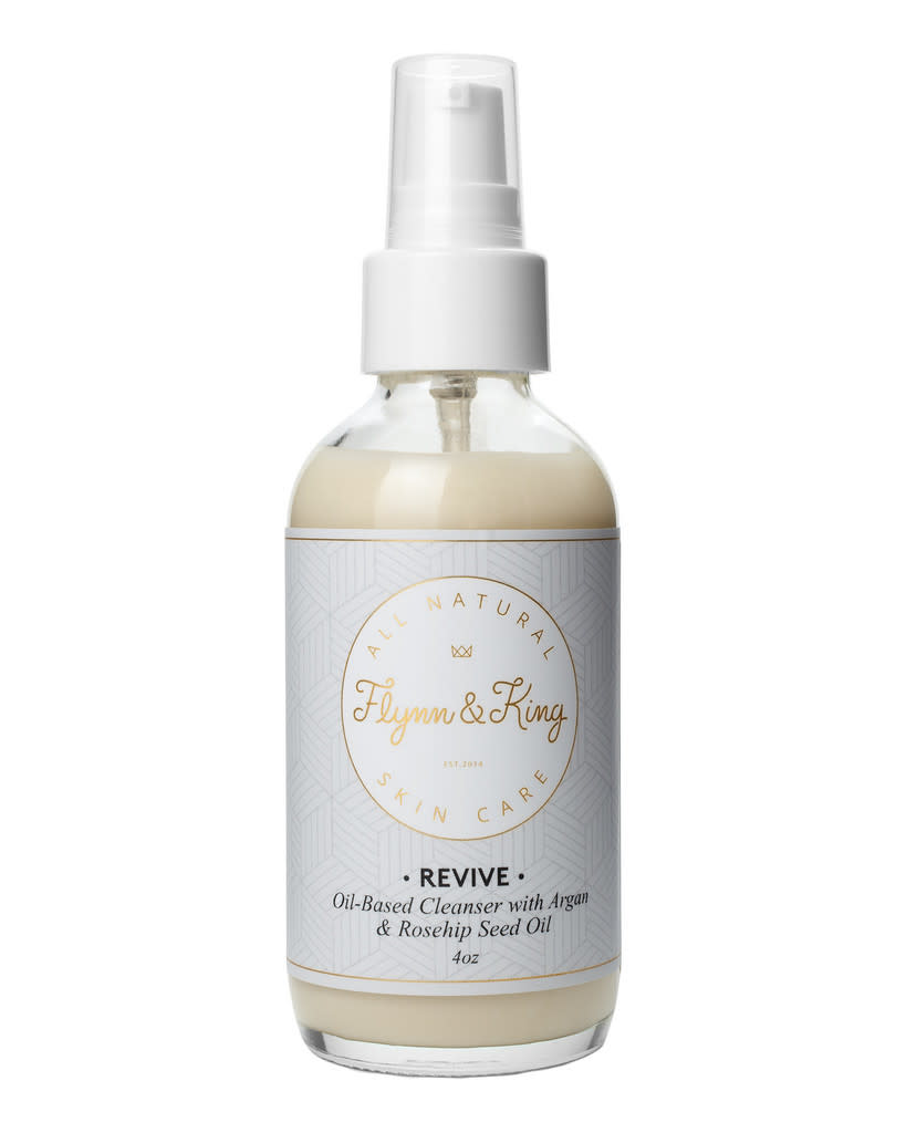 <p>A cleanser so good, even dudes will like it. <a href="http://www.flynnandking.com/products/revive-oil-cleanser" rel="nofollow noopener" target="_blank" data-ylk="slk:Flynn & King Revive Oil-Based Cleanser with Argan and Rosehip Seed Oil;elm:context_link;itc:0;sec:content-canvas" class="link ">Flynn & King Revive Oil-Based Cleanser with Argan and Rosehip Seed Oil</a> ($45) </p>