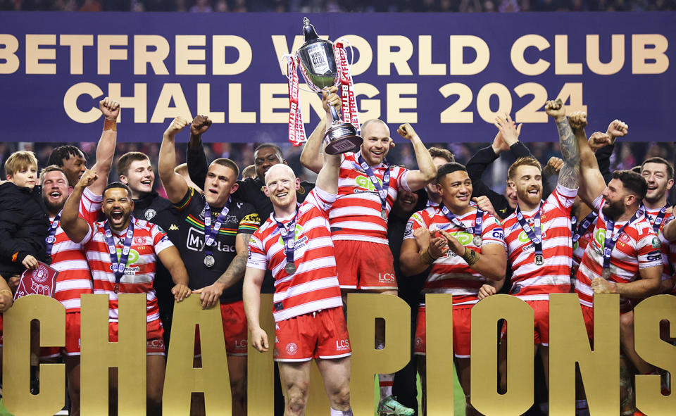 The Wigan Warriors, pictured here with the World Club Challenge trophy.
