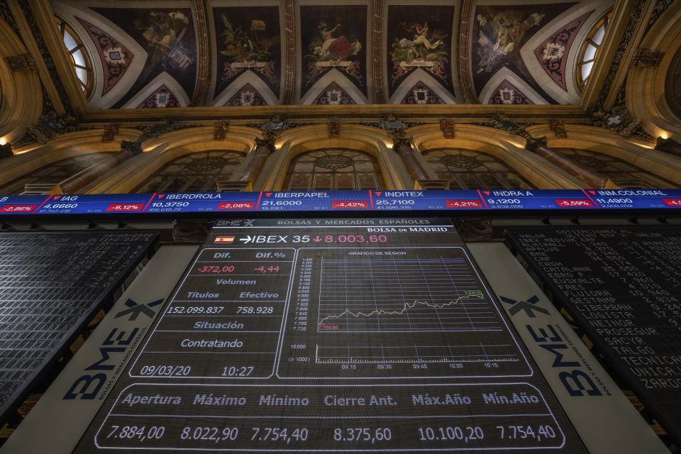 Stock Exchange in Madrid, Spain. Photo: Bernat Armangue/AP