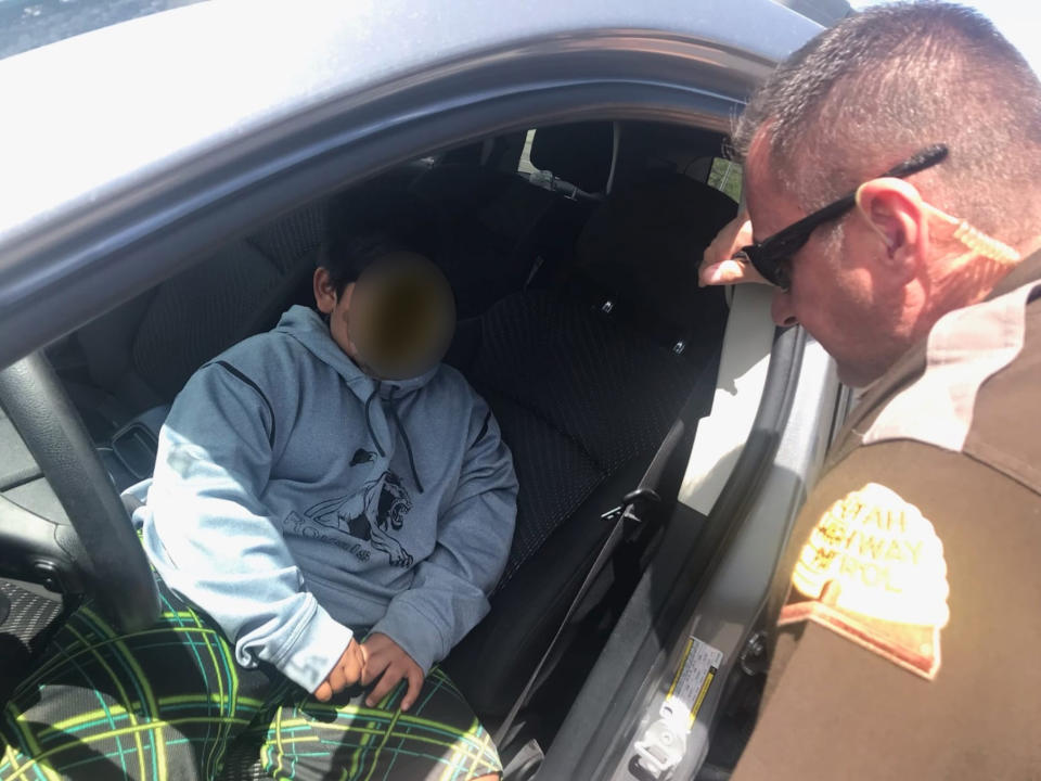 The boy was pulled over five minutes from his home, swerving across lanes on a busy freeway. Source: Utah Highway Patrol