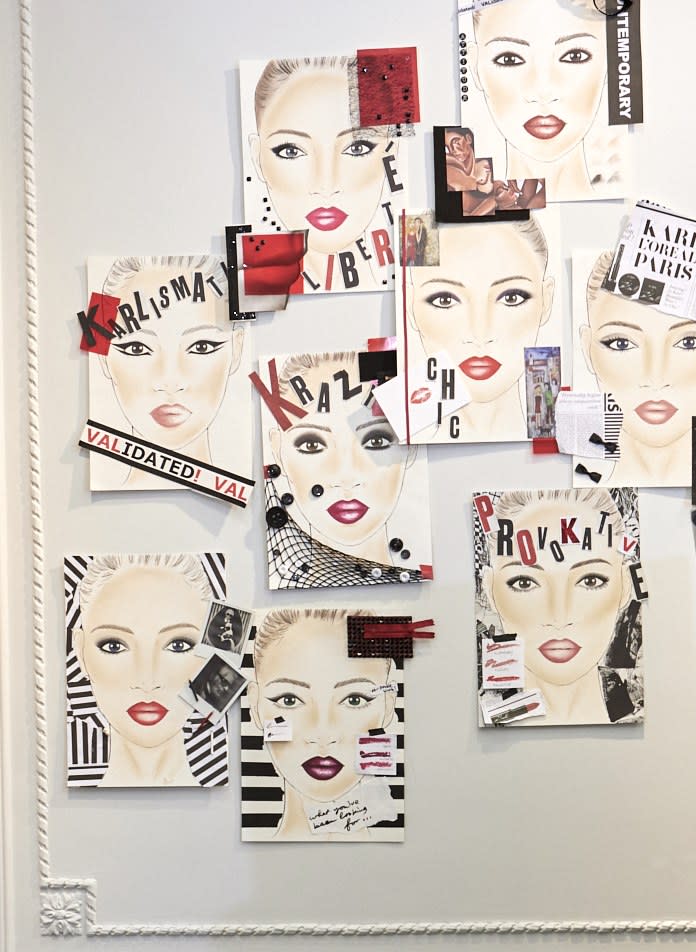 Face charts inside the Karl Lagerfeld fashion brand atelier