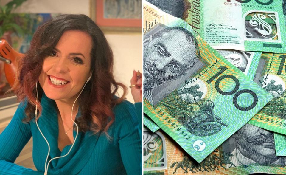 Compilation image of Nicole and a pile of $100 notes to represent mortgages