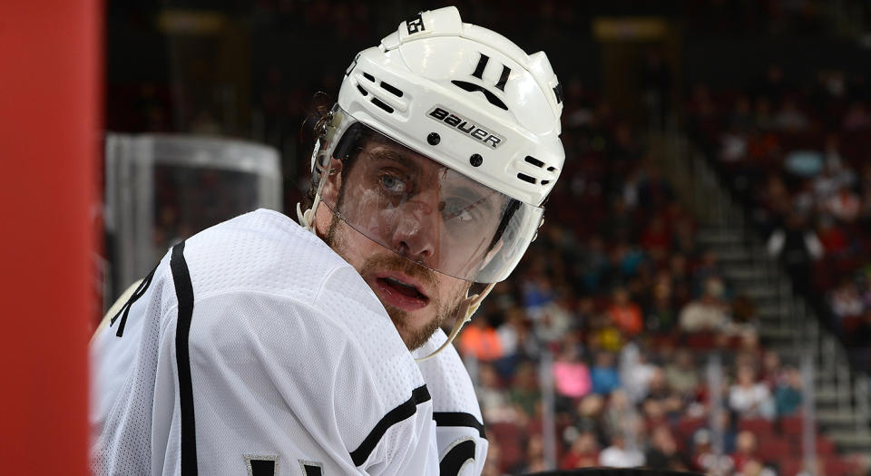 Anze Kopitar had a peculiar incident on the bench on Tuesday night. (Norm Hall/NHLI via Getty Images)