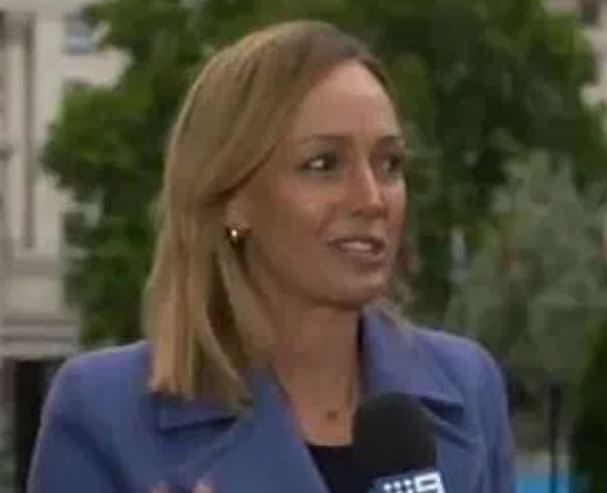 Nine News correspondent Sophie Walsh, 34, moments after the alleged incident (Picture: Nine News)