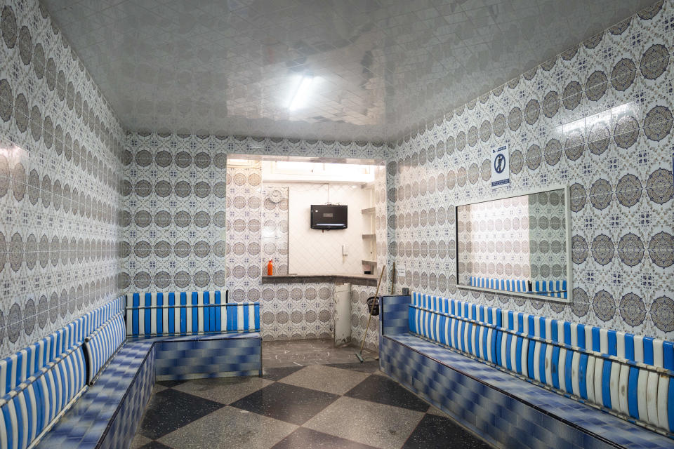 A Moroccan traditional bath, known as hammam, is empty of customers, in Rabat, Morocco, Monday, March 4, 2024. Climate change and a yearslong drought have forced Morocco's famous public baths to close a few days a week in an effort to save water. (AP Photo/Mosa'ab Elshamy)