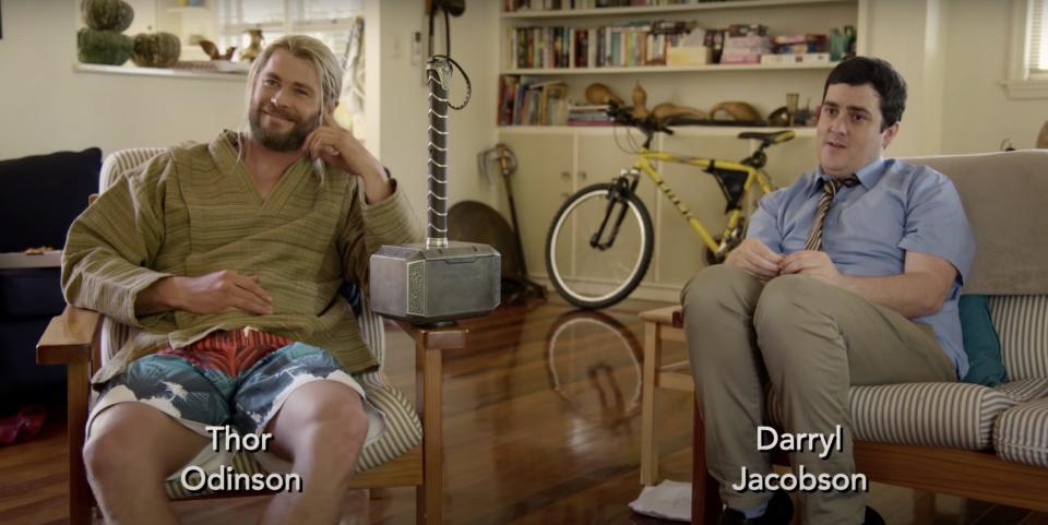 Thor and Darryl in the Marvel short "Team Thor."