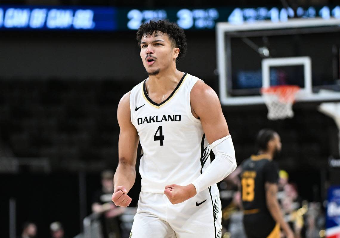 Horizon League Player of the Year Trey Townsend is averaging 16.9 points, 7.8 rebounds and 3.1 assists for Oakland this season. Robert Goddin/USA TODAY NETWORK