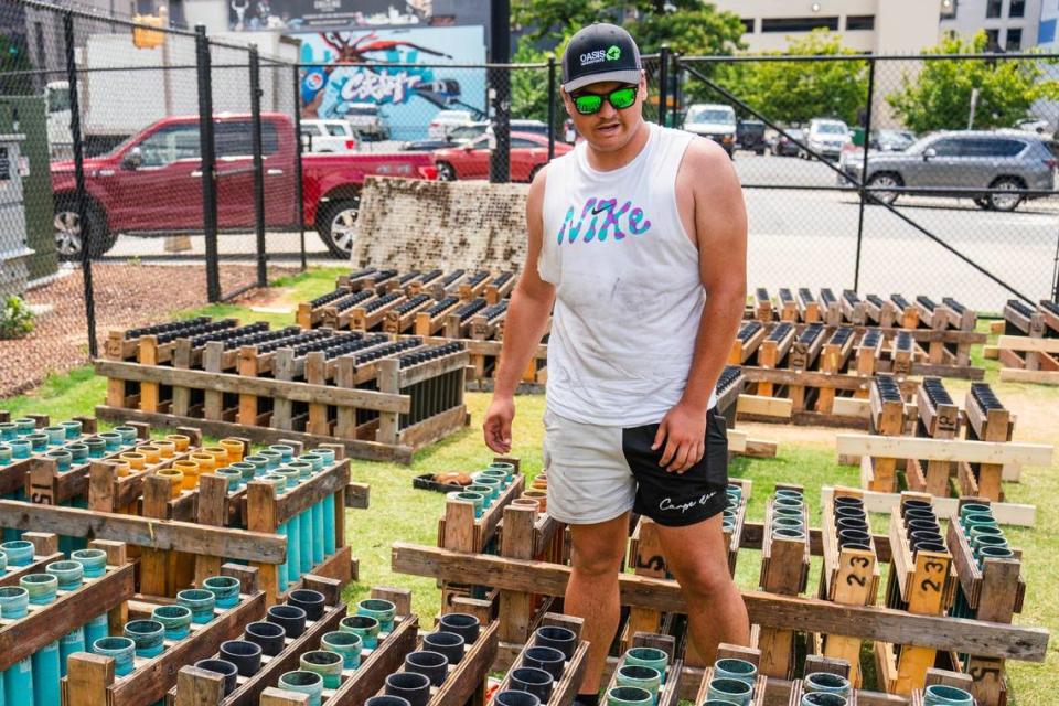 Nathen Massengill preparing the fireworks display at Truist Field on Wednesday.