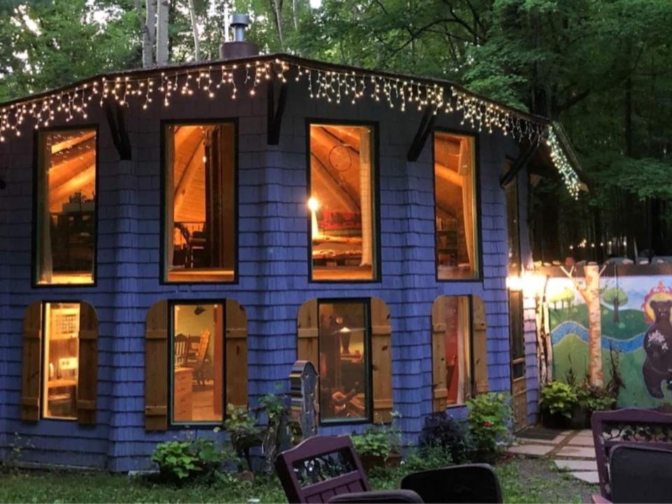 an Airbnb listing called Birchwood Blue Cabin- Come to the Wild Blue in Birchwood, Wisconsin