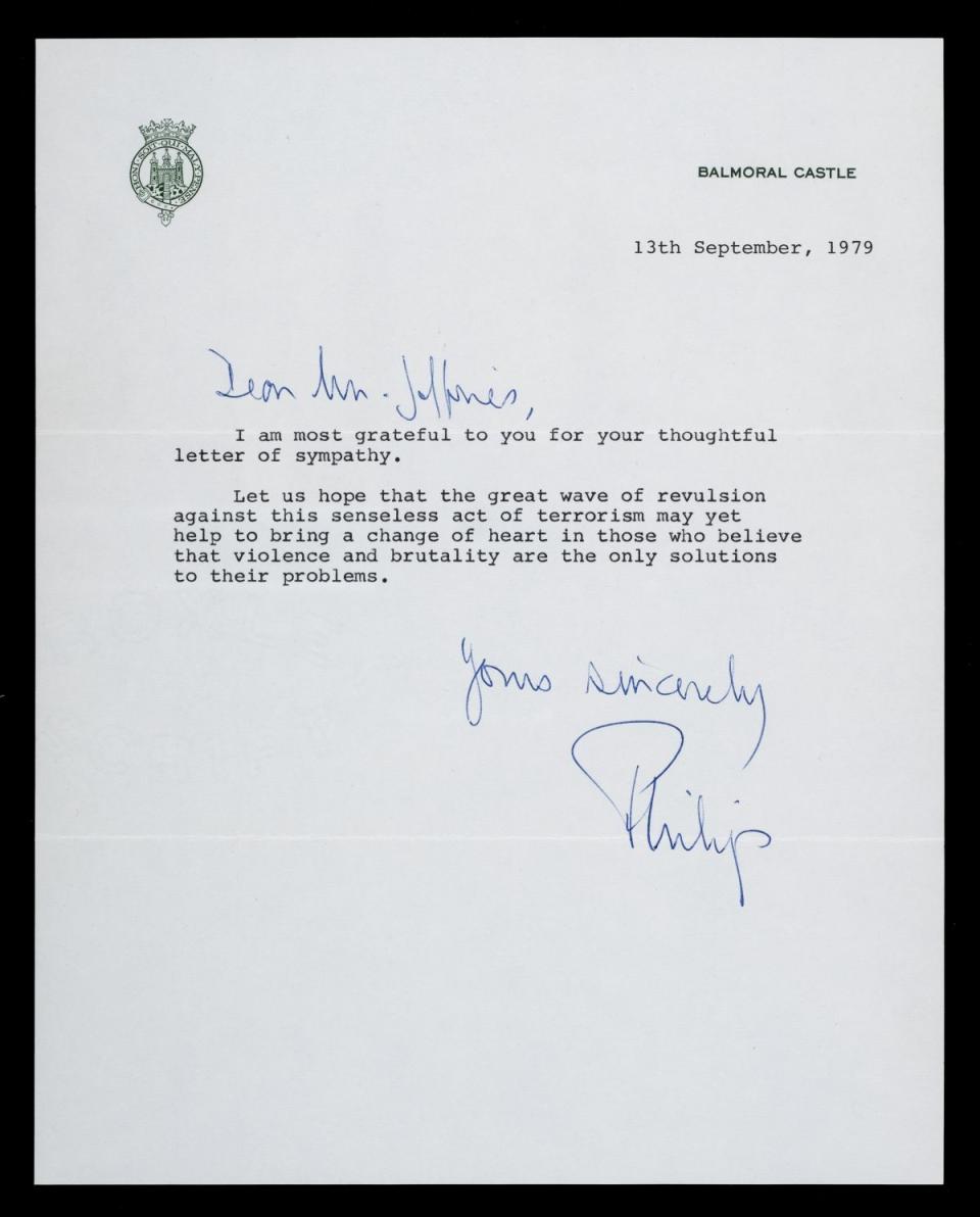 The letter was written to Lionel Jeffries after the murder of Lord Mountbatten. (Dominic Winter Auctions)