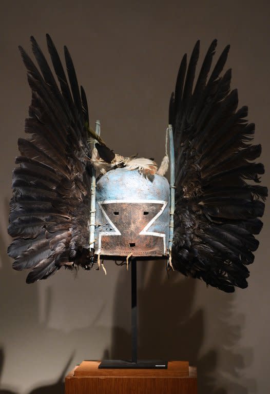 The "Angwusnasomtaqa" sacred mask of Arizona's Hopi Indian tribe, April 5, 2013 in Paris. An auction of 70 Hopi items in Paris has outraged members of the Hopi tribe, who say the items are blessed with divine spirits, and insist that the auction is a form of sacrilege