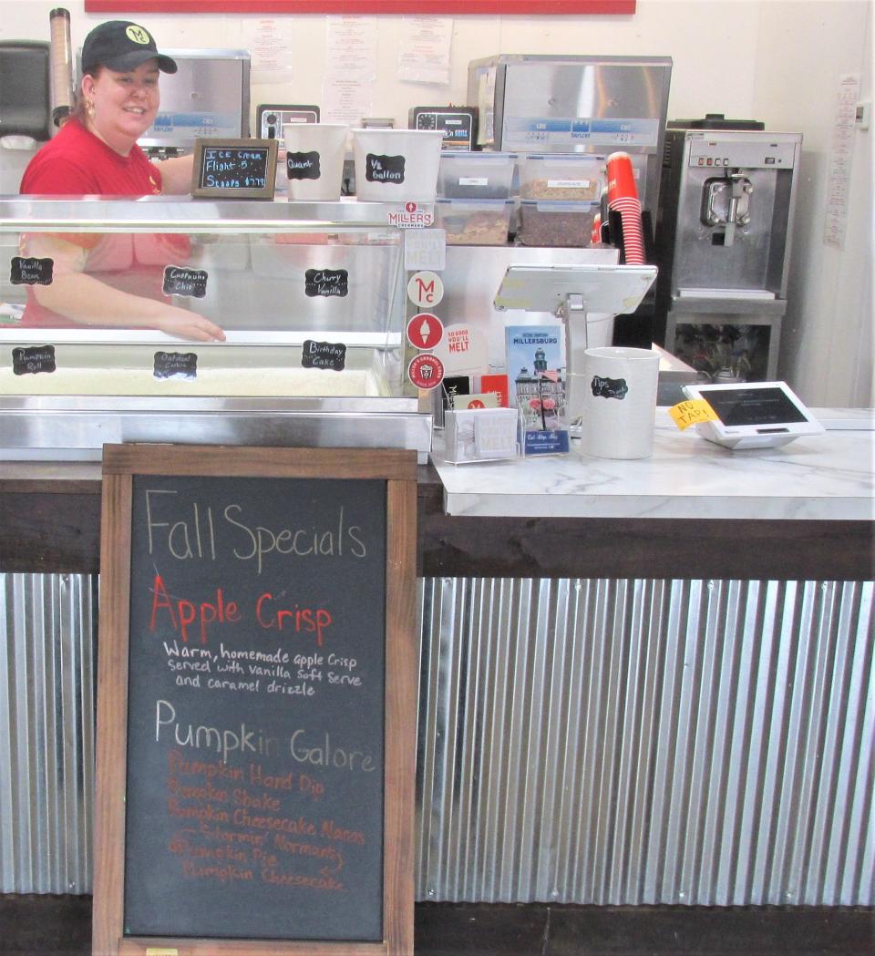 Halee Davison is ready to serve some special seasonal treats for the fall at Miller's Creamery in Millersburg.