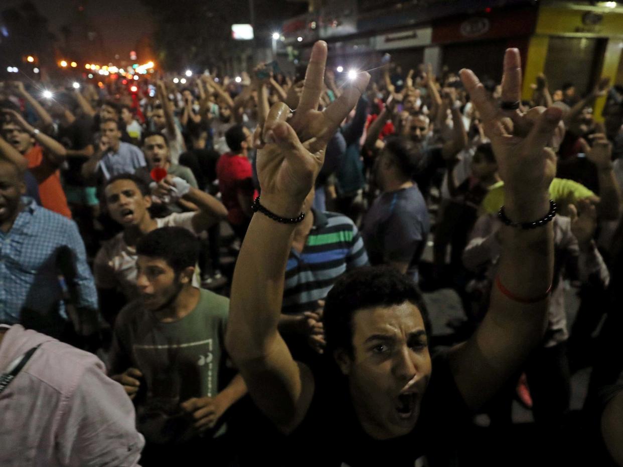 Protesters create a rare sight of dissent in Abdel Fattah el-Sisi's Egypt as they demonstrate in Cairo: Reuters