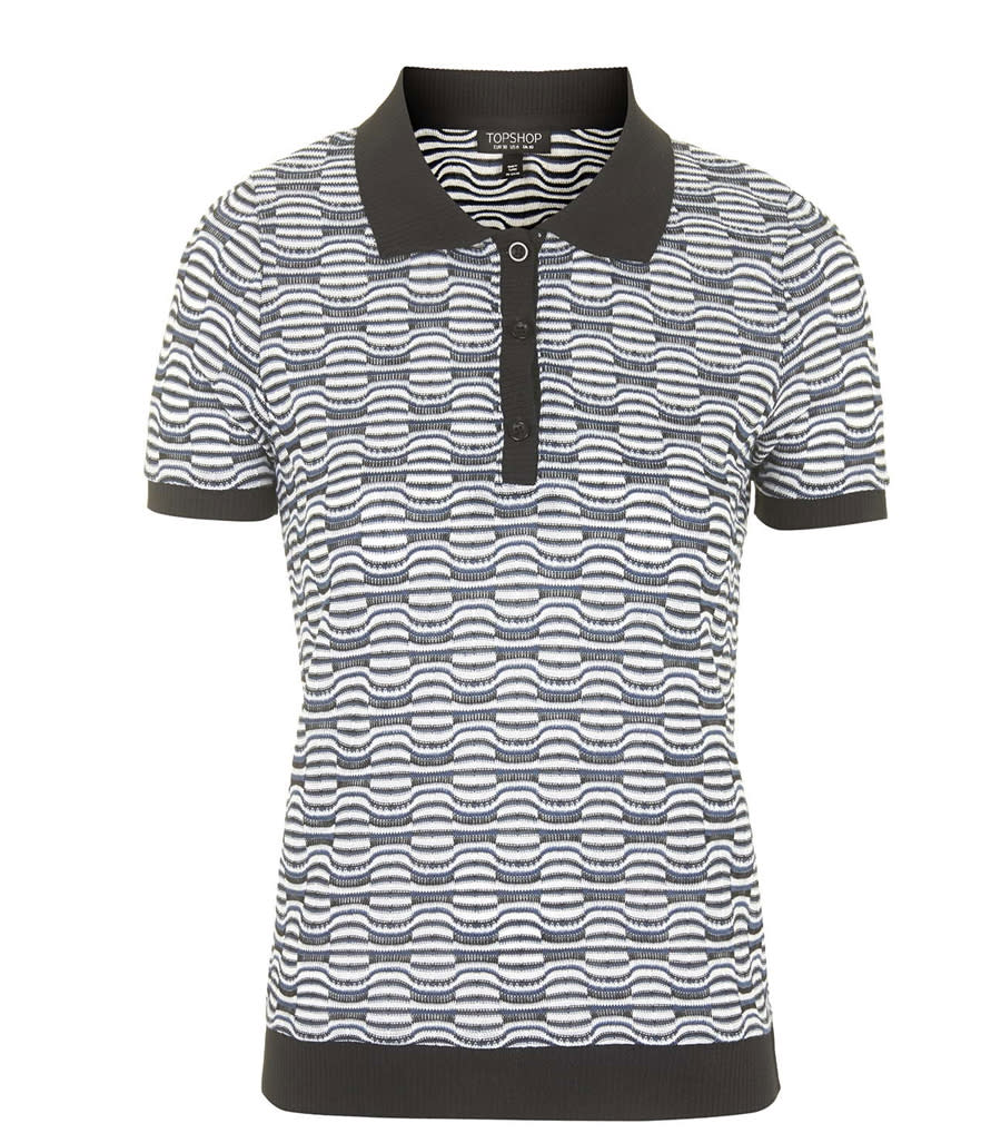 <p>Jacquared Polo Shirt, $50, <a rel="nofollow noopener" href="http://us.topshop.com/webapp/wcs/stores/servlet/ProductDisplay?Ntt=polo&storeId=13052&productId=20171824&urlRequestType=Base&categoryId=&langId=-1&productIdentifier=product&catalogId=33060" target="_blank" data-ylk="slk:topshop.com;elm:context_link;itc:0;sec:content-canvas" class="link ">topshop.com</a></p>