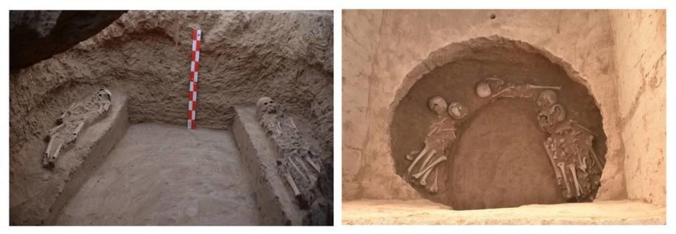 Some burials had earth coffin beds holding human remains, archaeologists said.