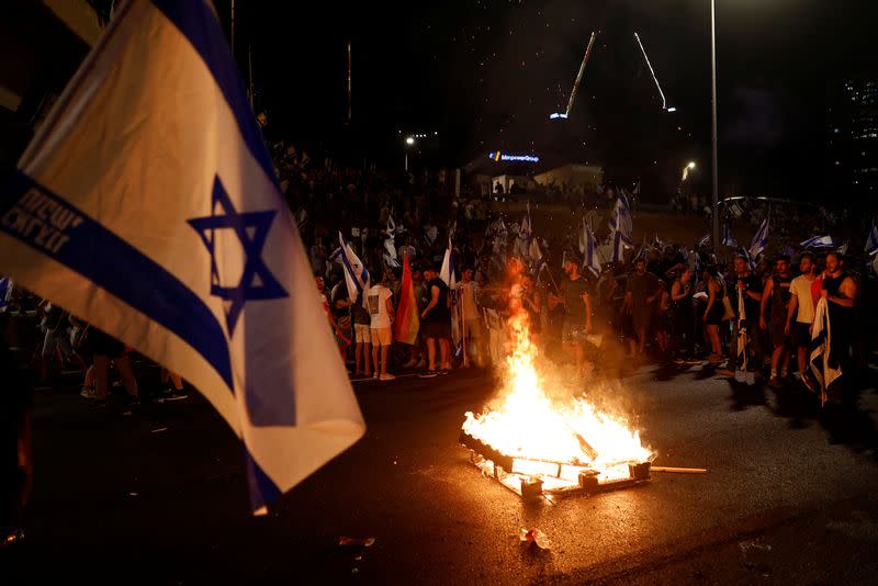 Demonstration following a parliament vote on a contested bill that limits Supreme Court powers to void some government decisions, in Tel Aviv