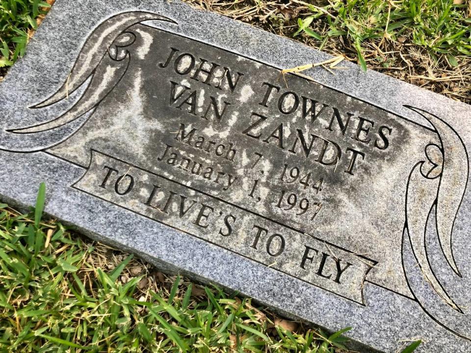 The tombstone of Townes Van Zandt in Dido Cemetery in Fort Worth.