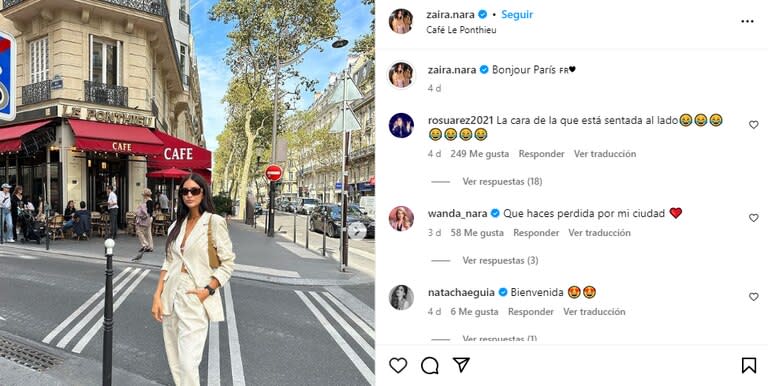 Antes de ir a Turquía, Zaira Nara pasó por París (Foto: captura/Instagram@zaira.nara)