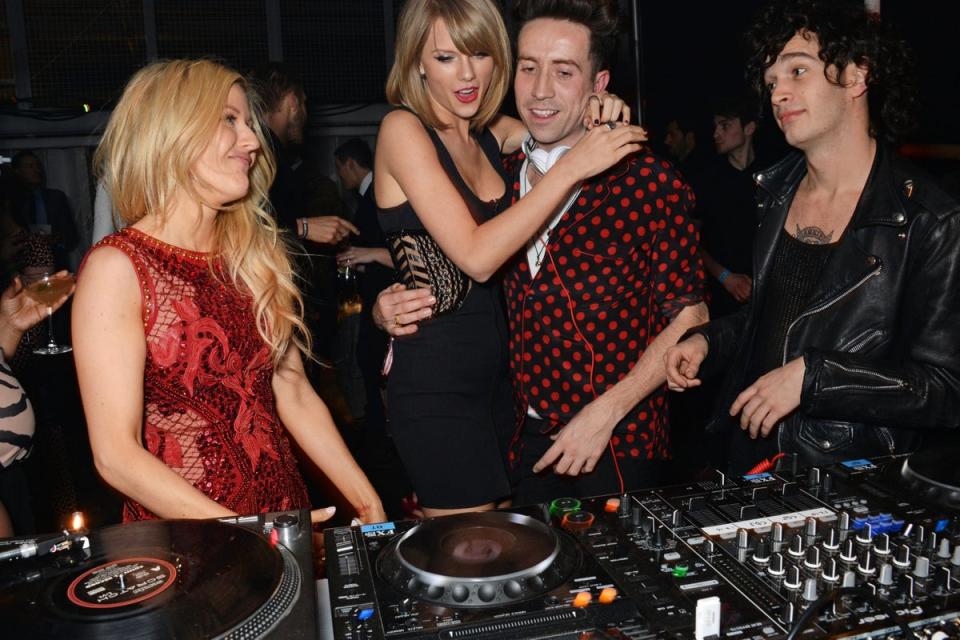 Ellie Goulding, Taylor Swift, Nick Grimshaw and Matt Healy attend the Universal Music Brits party hosted by Bacardi at The Soho House Pop-Up on February 25, 2015 in London (David M. Benett)