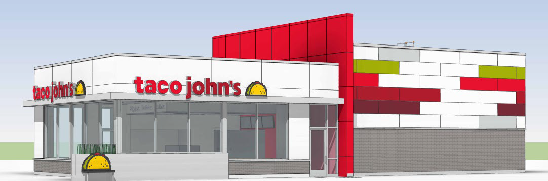 A rendering shows what the proposed Taco John's in West Allis would look like. The restaurant would go in at 6767 W. Greenfield Ave. A December 2022 opening is planned.