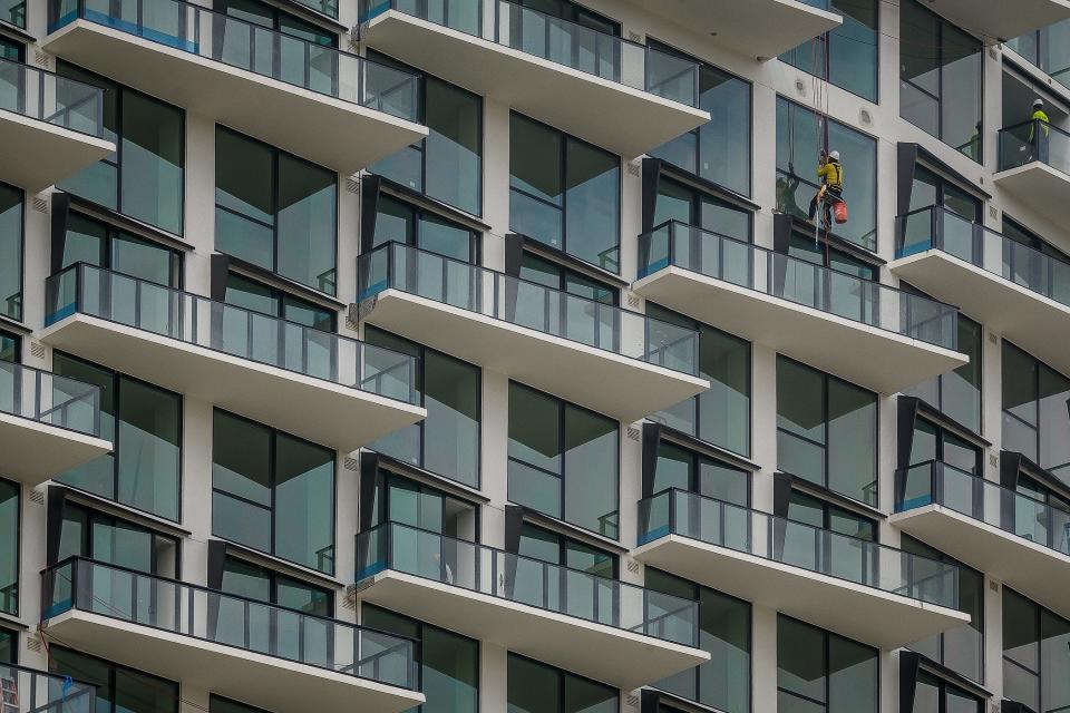 Construction continues on Related Companies' The Laurel, a new apartment building in The Square on March 7, 2024, in downtown West Palm Beach, Fla.