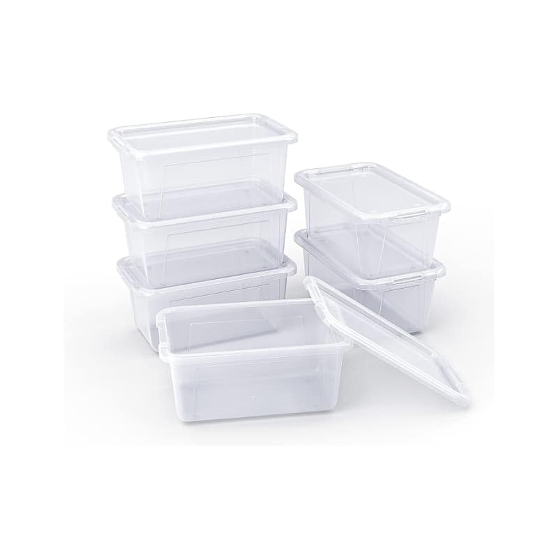 GAMENOTE Clear Stackable Plastic Storage Bins with Lids (Set of 6)