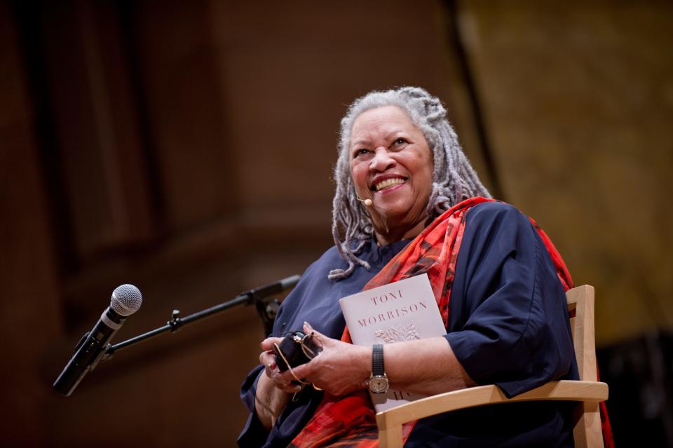 A portrait of Toni Morrison, pictured during a 2012 lecture at Princeton.