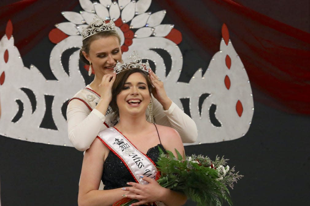 2021 Miss Winnebago County Fair Queen Aliah Lask, 17, of Rockford, is crowned by 2019 Queen Natalie Demos Wednesday, Aug. 18, 2021, during the Winnebago County Fair in Pecatonica.