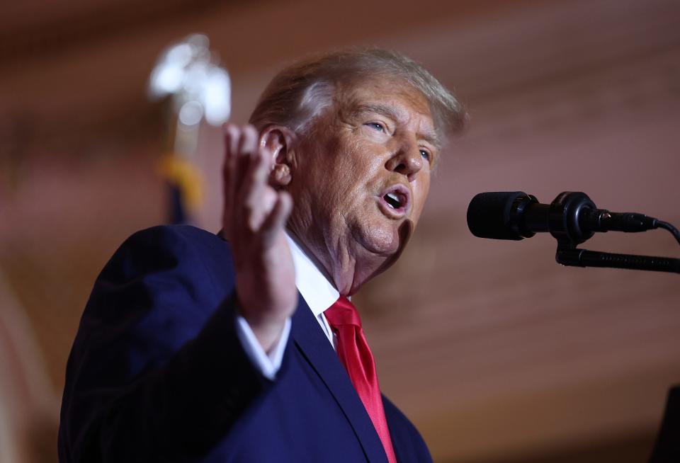 Former U.S. President Donald Trump speaks during an event at his Mar-a-Lago home on November 15, 2022 in Palm Beach, Florida. Trump announced that he was seeking another term in office and officially launched his 2024 presidential campaign.