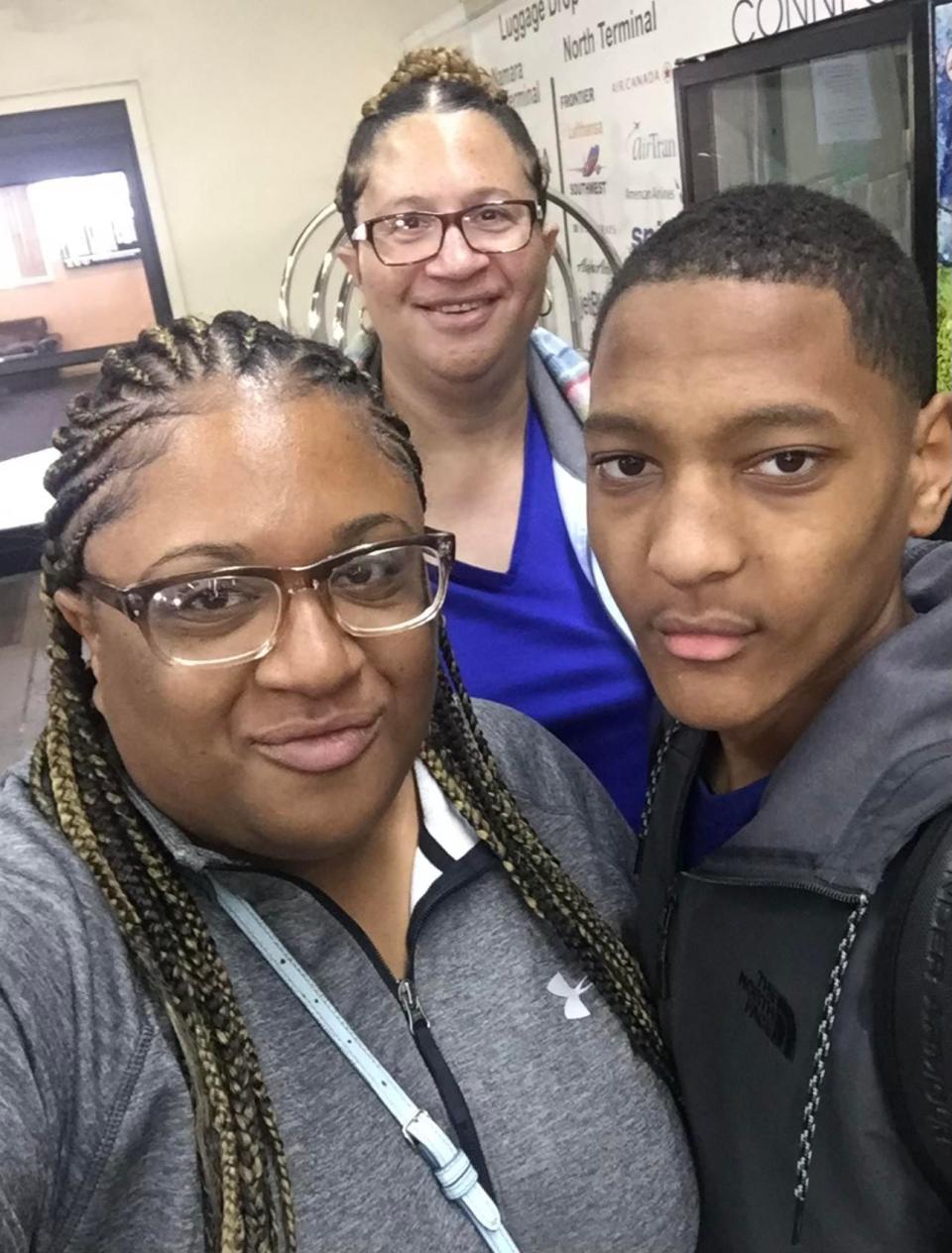 Jaydin Blackwell, right, with his mother, Rochelle Davis, left, and his grandmother Patrese Sayas.