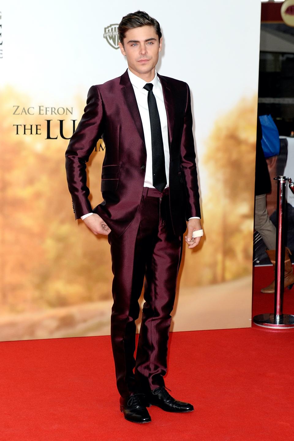 Zac Efron, suits, suiting, loafers, brogues, shoes, footwear, menswear, men's style, celebrity style, celebrity red carpet, red carpet, premiere, The Lucky One, Germany