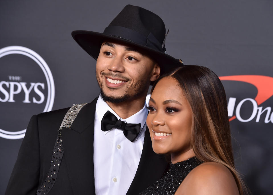 MLB player Mookie Betts of the Los Angeles Dodgers, left, and Brianna Hammonds arrive at the ESPY Awards on Wednesday, July 20, 2022, at the Dolby Theatre in Los Angeles. (Photo by Jordan Strauss/Invision/AP)