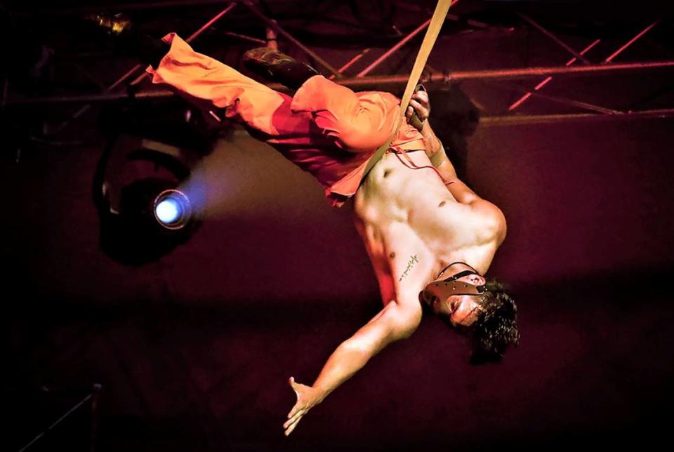Aerial performer Moises Almaraz as a serial killer character during Paranormal Cirque. Lennie Duensing/Courtesy: Paranormal Cirque