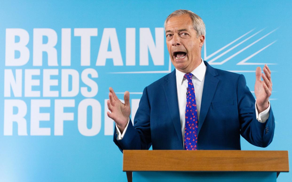 Reform UK Leader Nigel Farage announces his party's manifesto in Merthyr Tydfil, Wales,