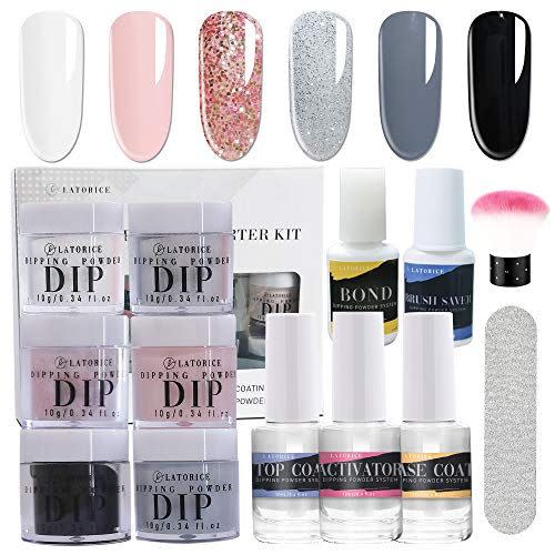 13) Latorice Dipping Powder Nail starter Kit of 5 color for French Nail Manicure Nail Art Set Essential Kit, 5pc Dipping Powder, 3pc 12ML Liquid, No UV Lamp,Easy to Apply