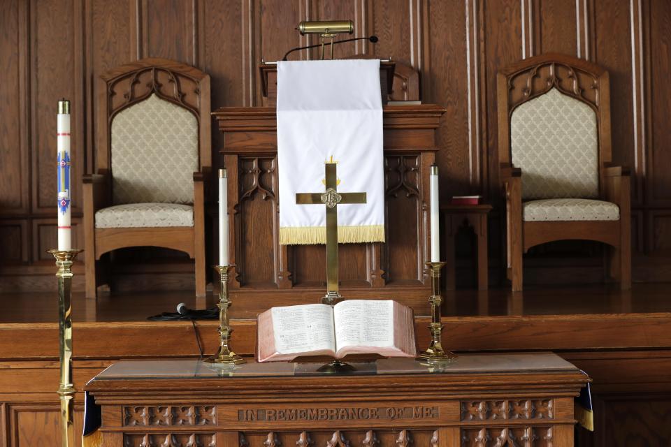 This is the altar at First United Methodist Church Tuesday, October 3, 2023, in Appleton, Wis. The church is celebrating its 175th anniversary on Sunday, October 8, 2023.