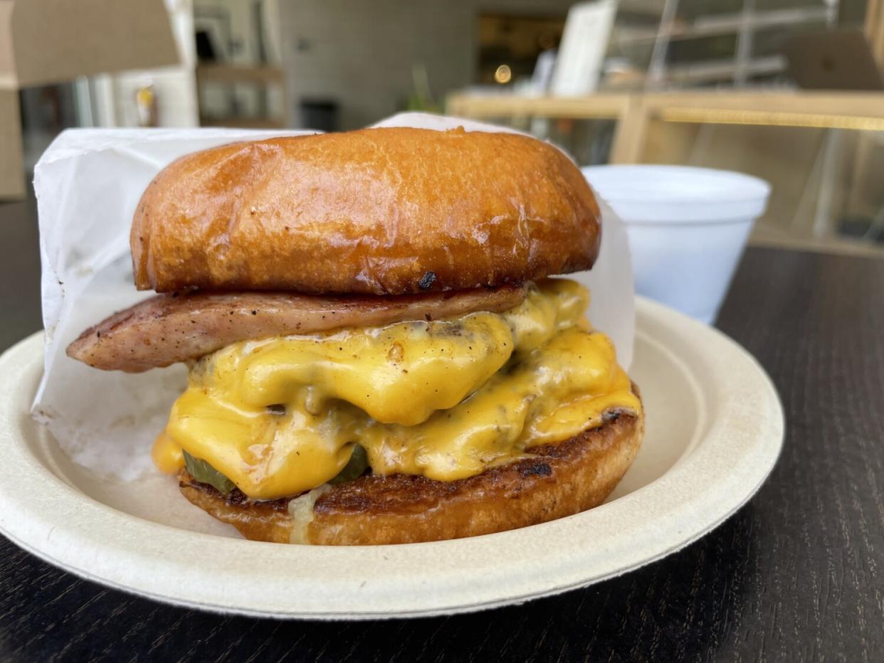 The Hawaiian Smash Double burger from All Good Things in Koreatown.