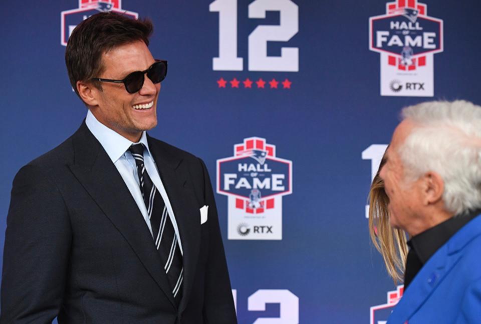 Tom Brady attend Tom Brady's Patriots Hall of Fame induction ceremony on June 12.