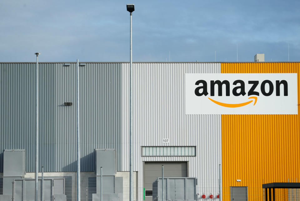 A view of the new Amazon logistic center with the company's logo in Dortmund, Germany November 14, 2017. REUTERS/Thilo Schmuelgen