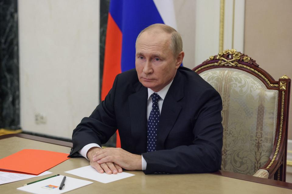 Russian President Vladimir Putin chairs a Security Council meeting via a video link in Moscow on September 23, 2022. (Photo by Gavriil GRIGOROV / SPUTNIK / AFP) (Photo by GAVRIIL GRIGOROV/SPUTNIK/AFP via Getty Images)
