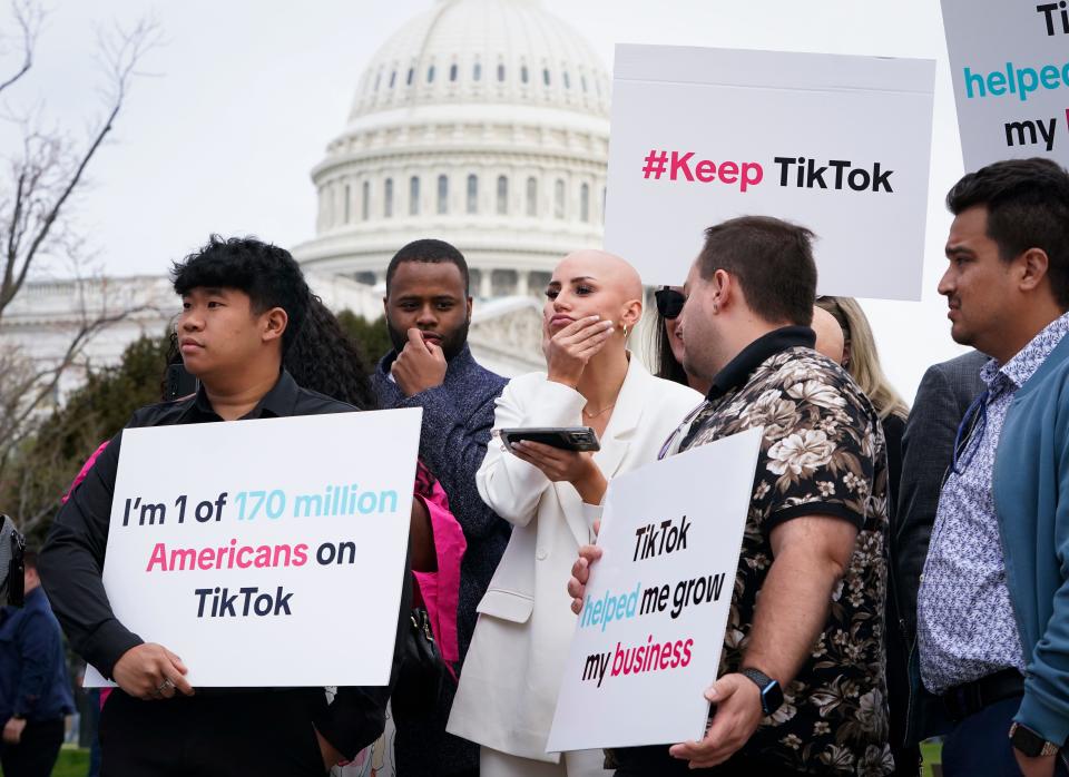 Protesters gathered outside of the U.S. Capitol on Wednesday as the House approved a bill aimed at forcing TikTok’s parent company to sell the app.