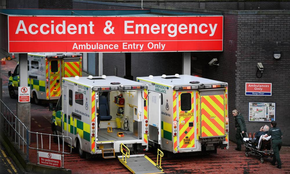 Ambulances sit at the accident and emergency at the Glasgow Royal hospital in January 2018.